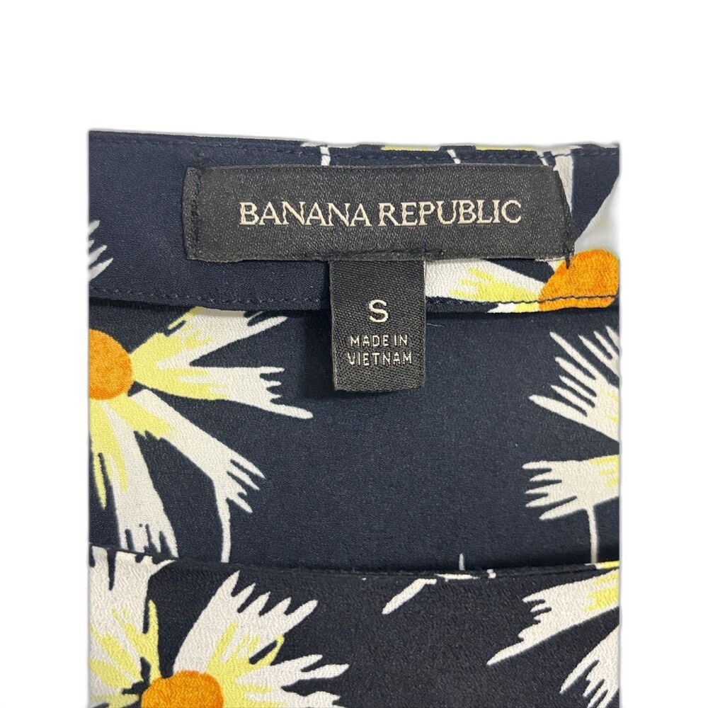 Banana Republic Navy Blue Daisy Floral Peplum Blouse 3/4 Sleeve Spring Casual Sm - Picture 4 of 12